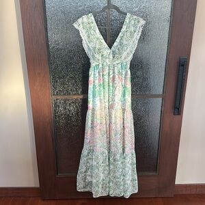 House Of Harlow 1960 x Revolve Tiered Ruffle Pastel Paisley Maxi Dress size med